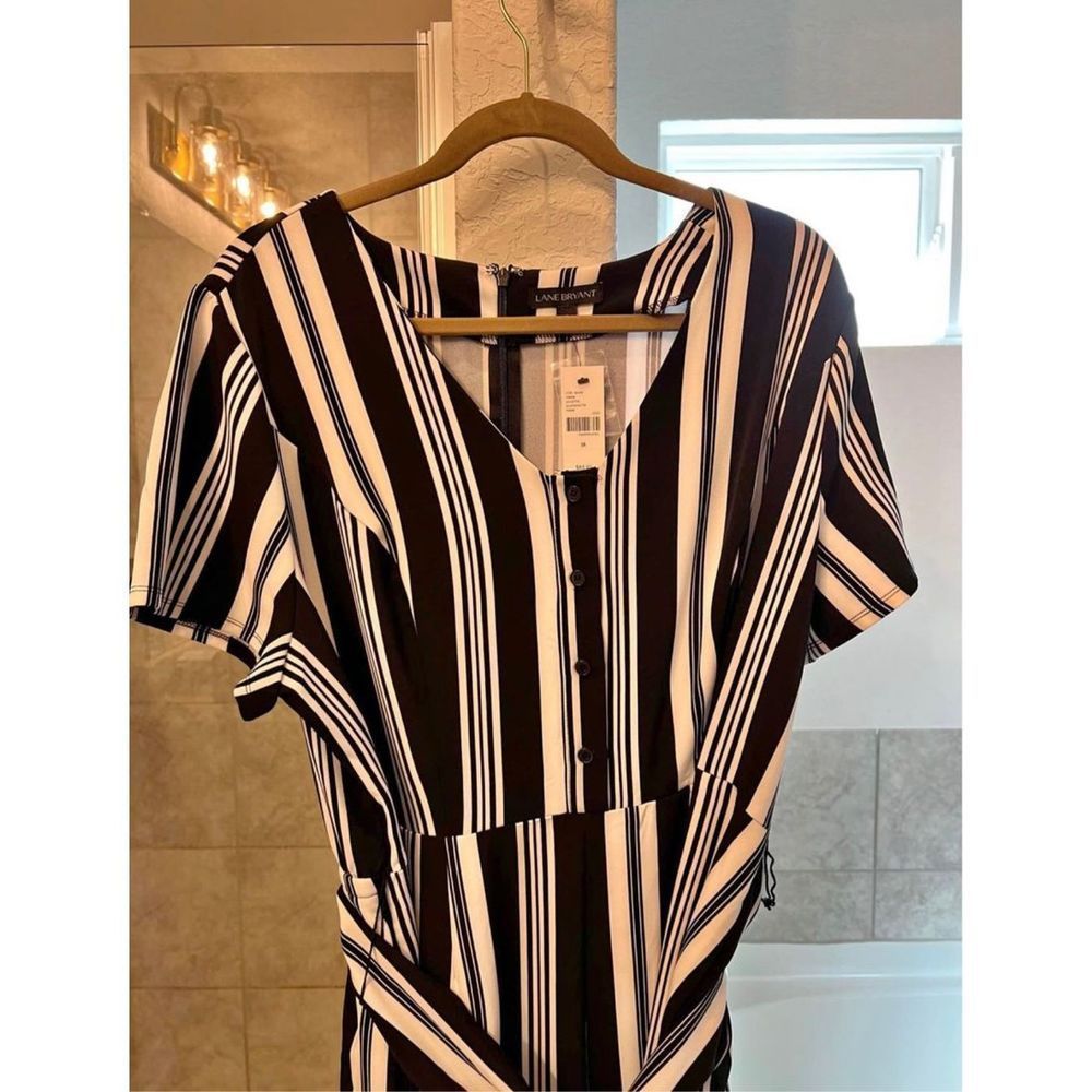Lane Bryant black and white stripe jumpsuit